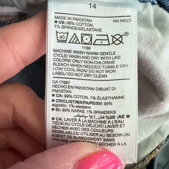 Old Navy Jeans OG Straight High Rise Women’s 14 Light Wash Distressed Stretch - Picture 9 of 10